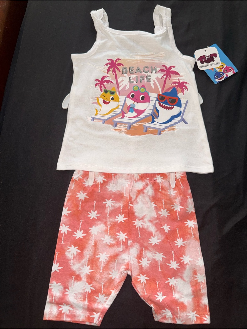 Kids White 'Beach Life' Tank & Coral Palm-Print Pajama Set